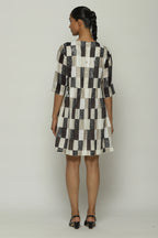 Print & Sequins Blocks (B/W) Dress