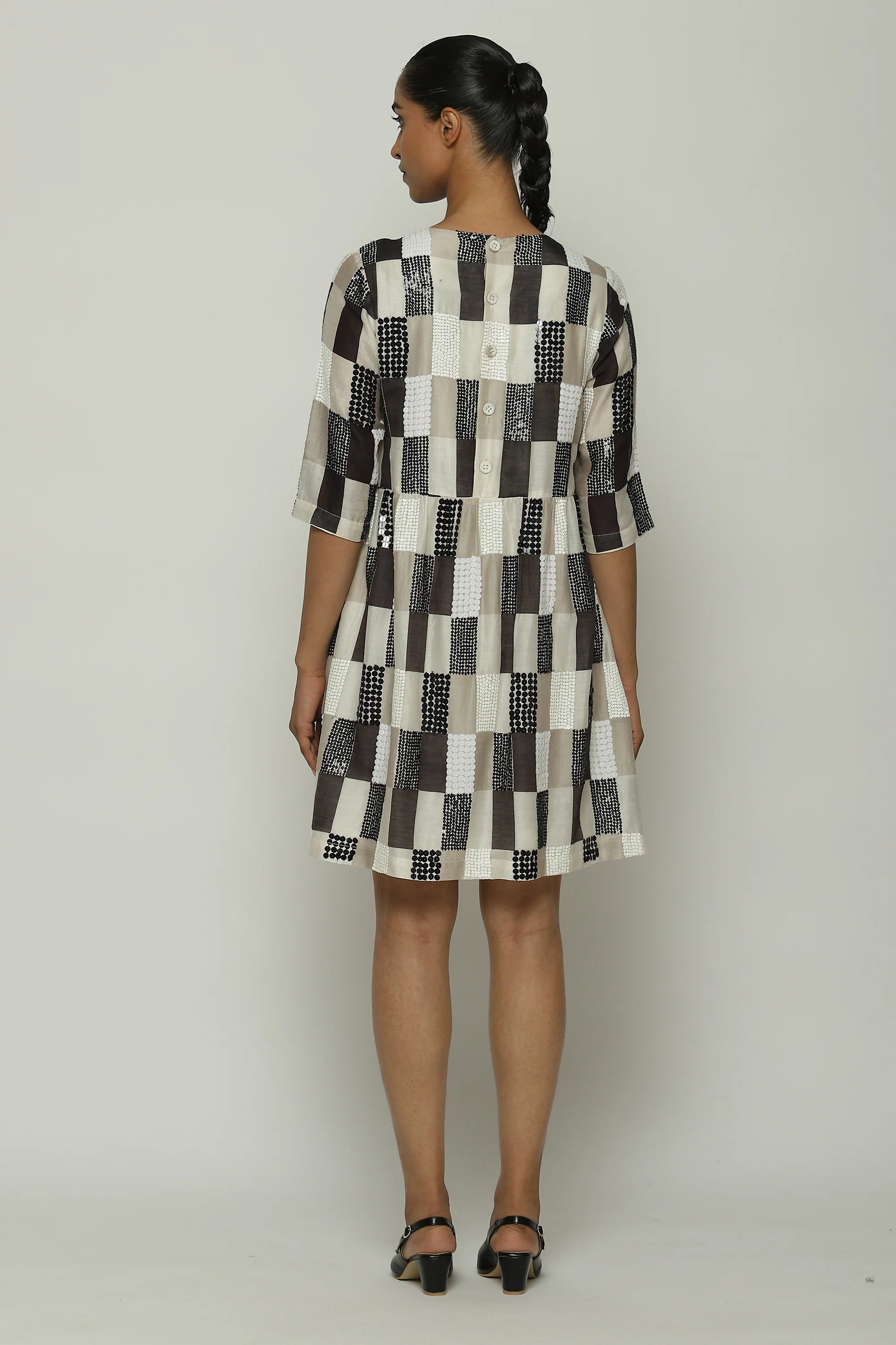 Print & Sequins Blocks (B/W) Dress