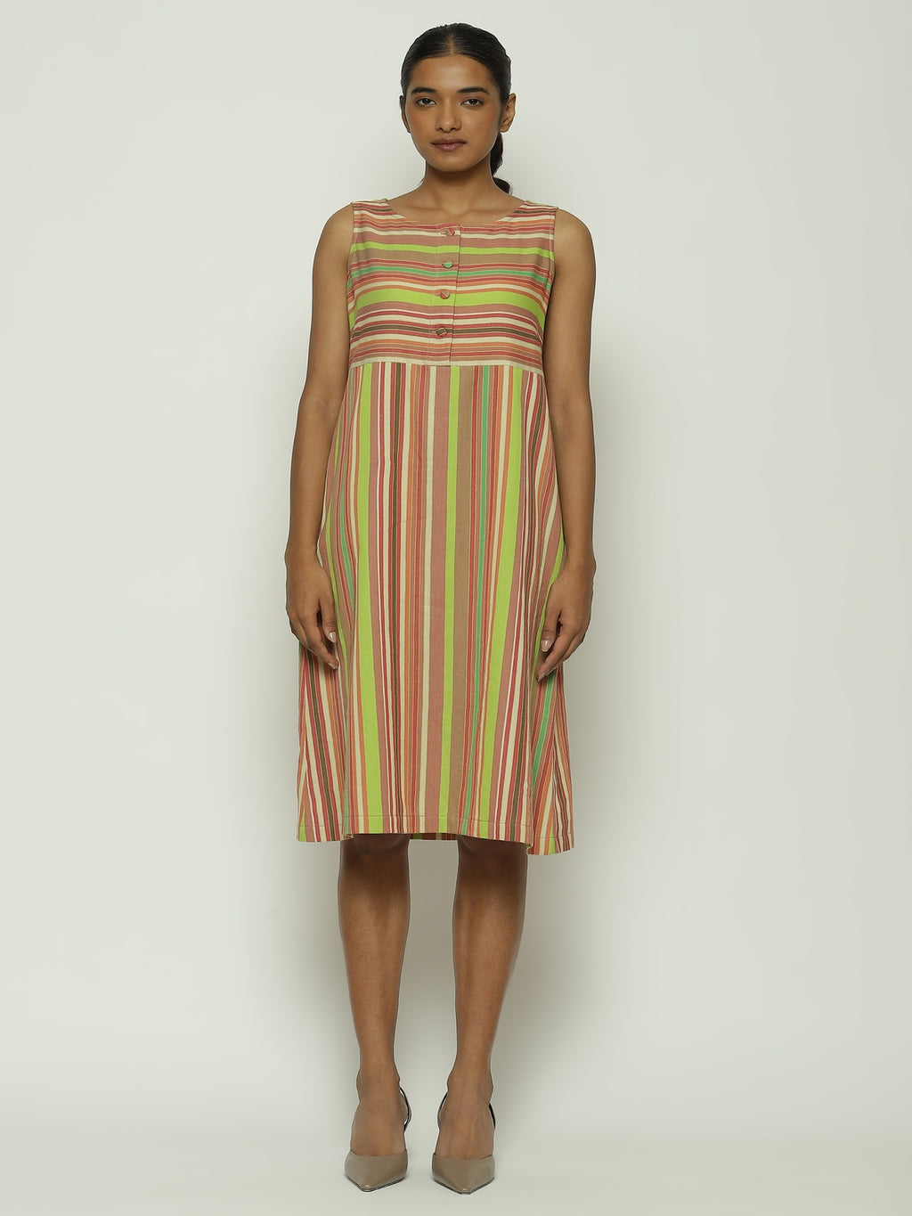 Green Multicolour Woven Stripes Dress