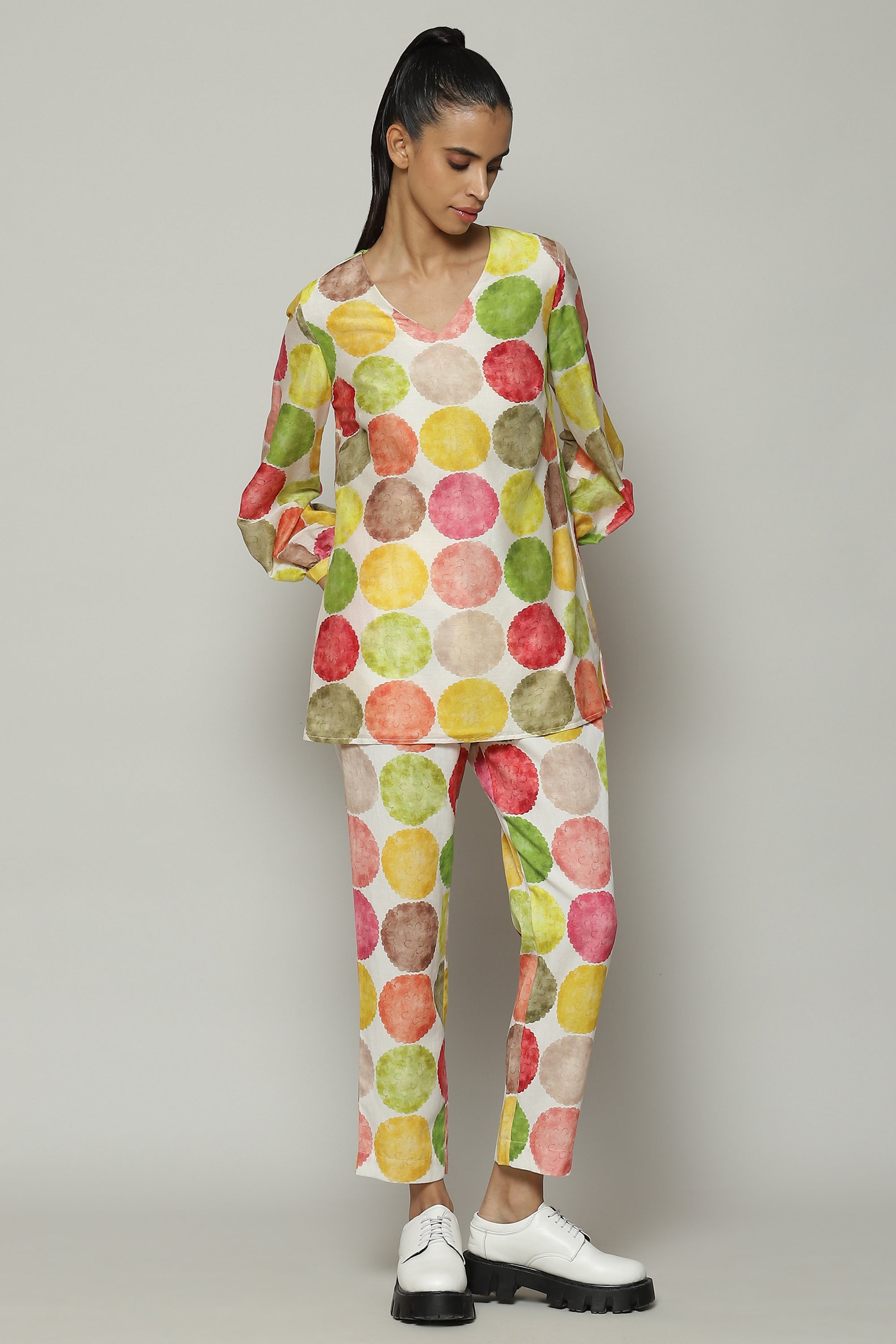 Chrysantheum Print Silk Cotton Dress Multicolour