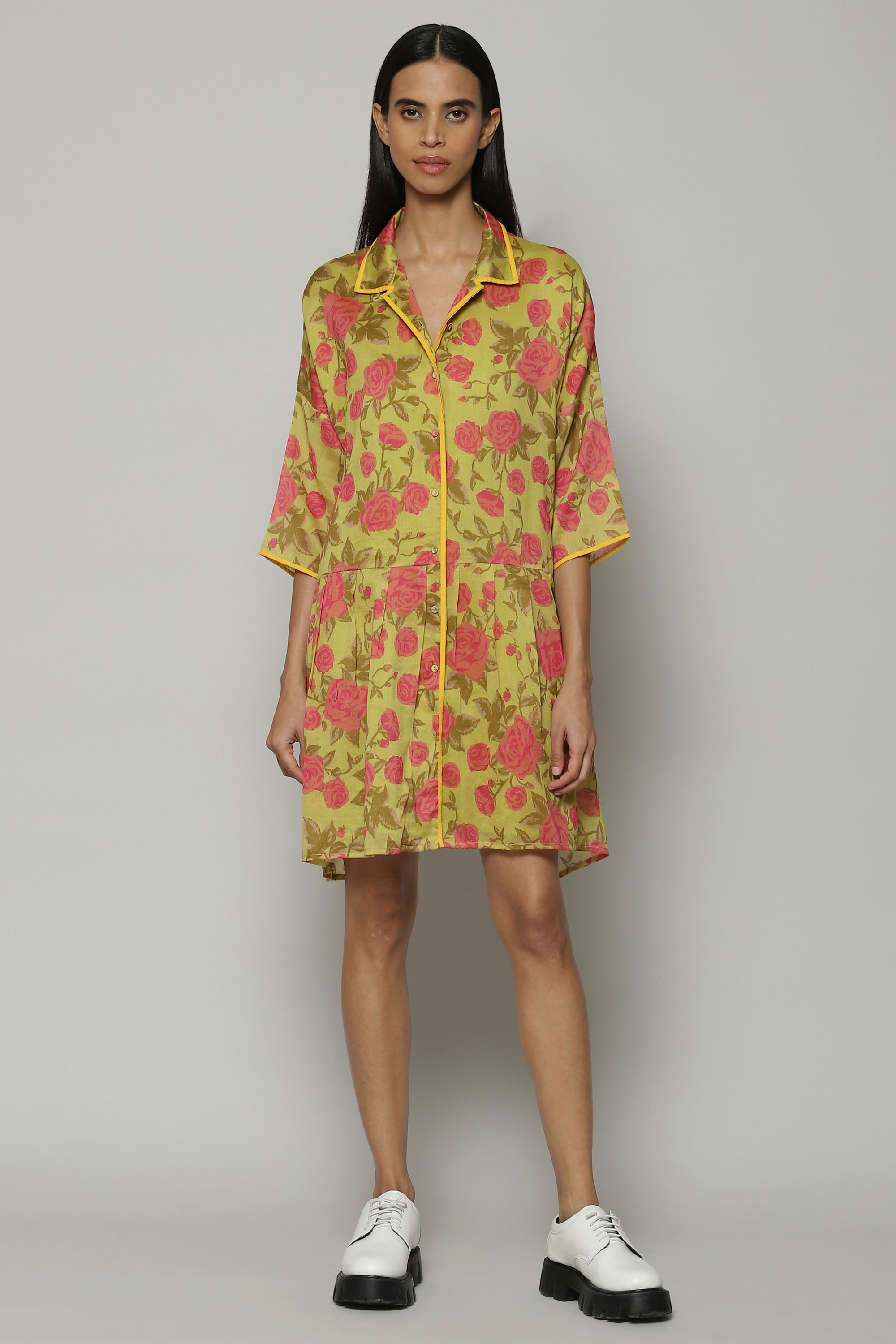 Kenzo Print Silk X Cotton Tunic Lime-Pink