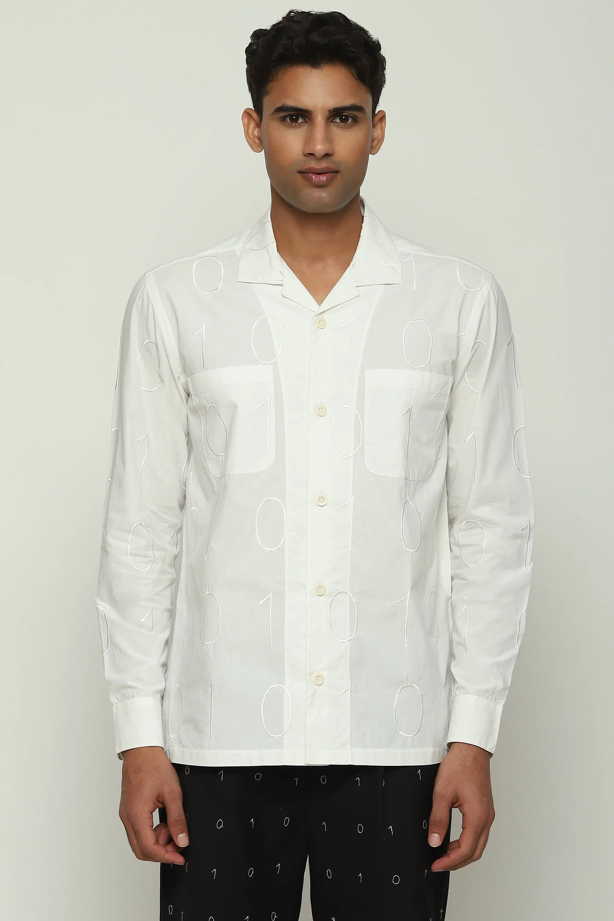 Tonal Ebroidered Code Shirt