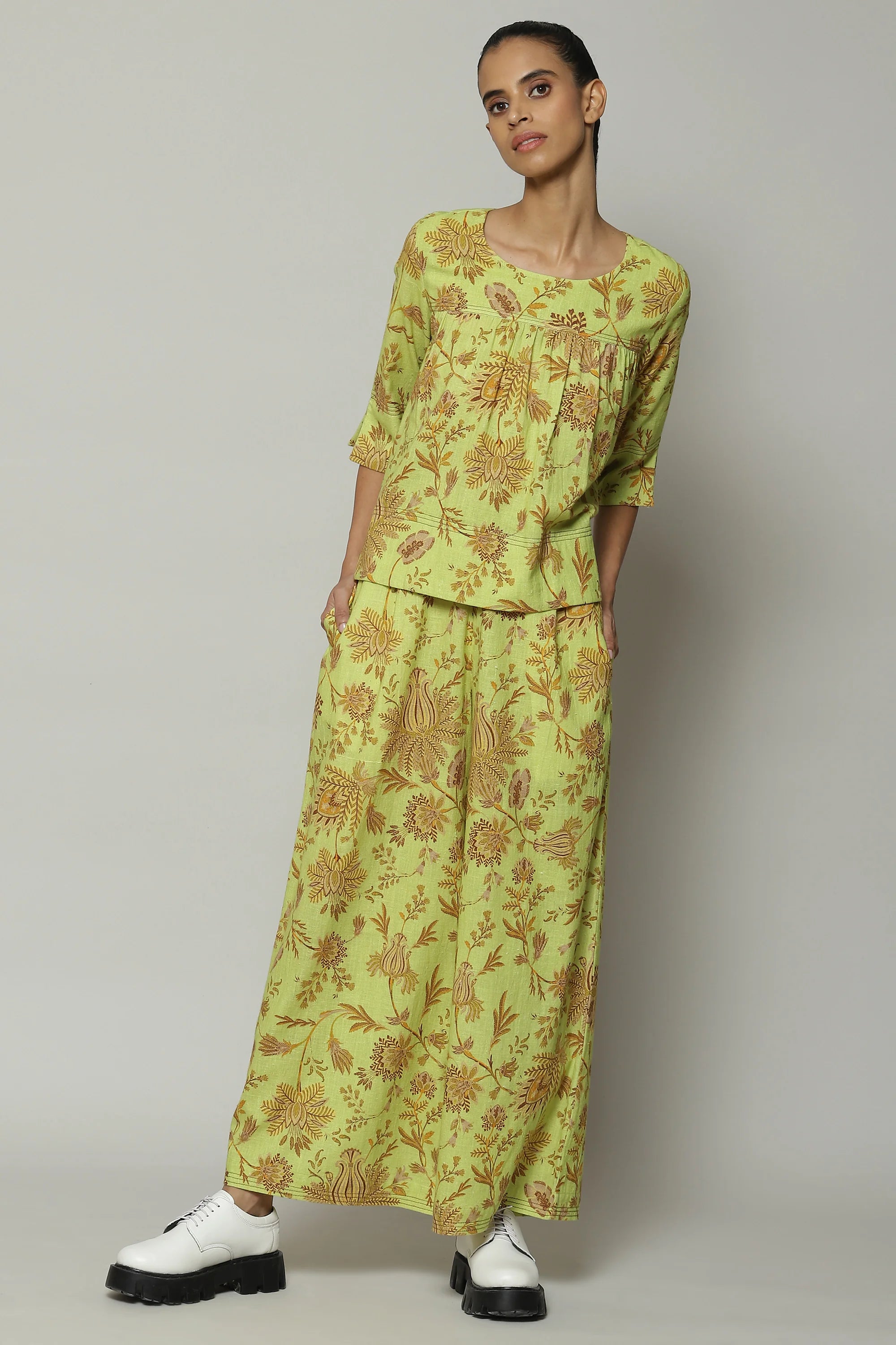 Chintz Print Handspun Handwoven Cotton Top Citrus