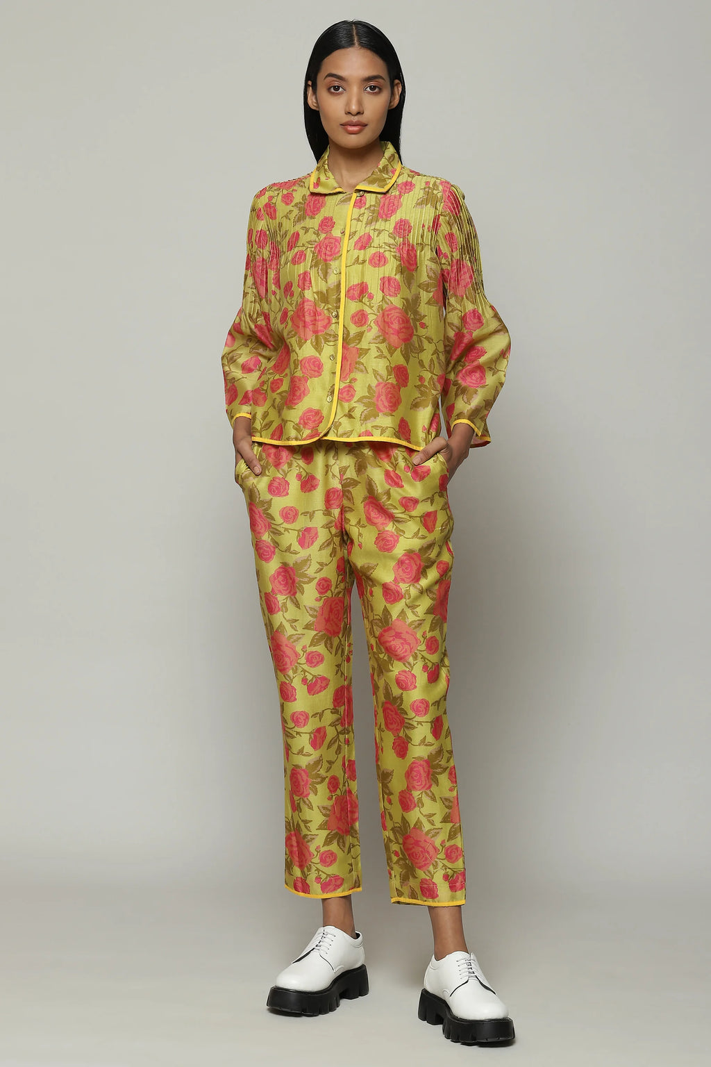 Kenzo Print Silk X Cotton Shirt Lime-Pink