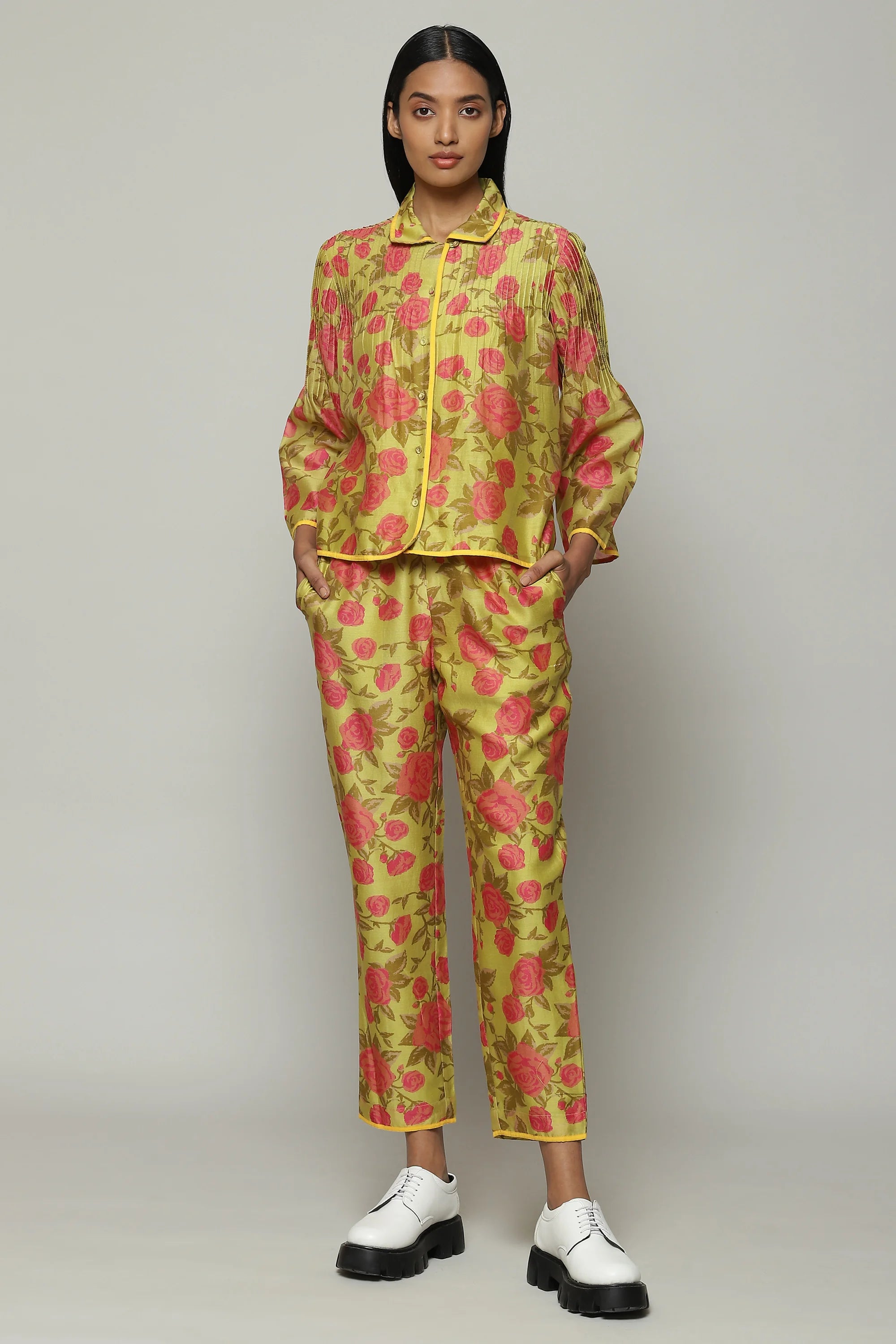 Kenzo Print Silk X Cotton Shirt Lime-Pink