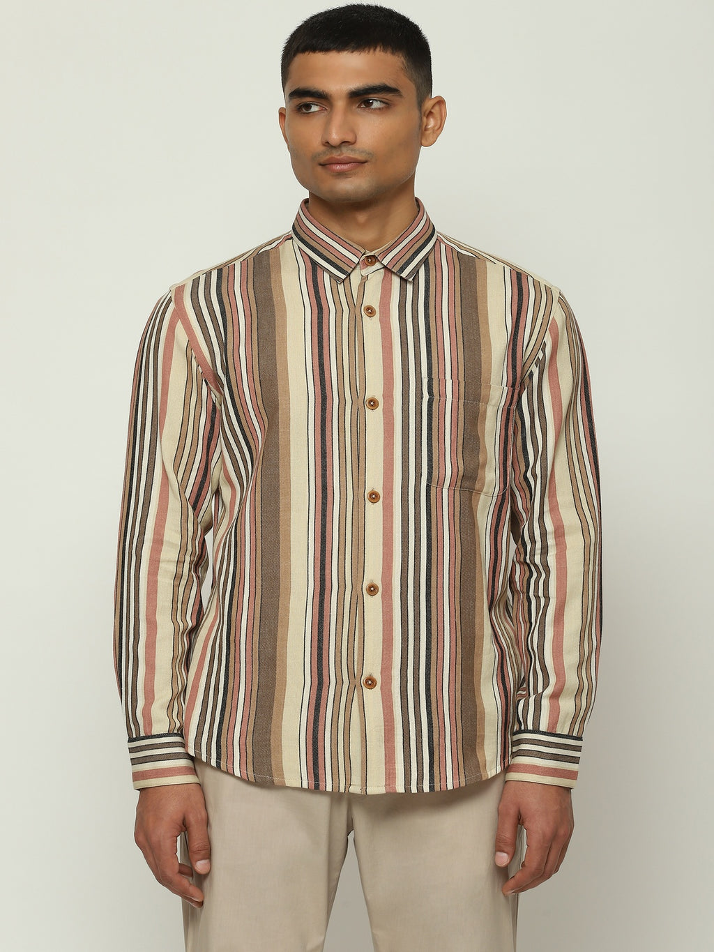 Woven Neutral Stripes Shirt