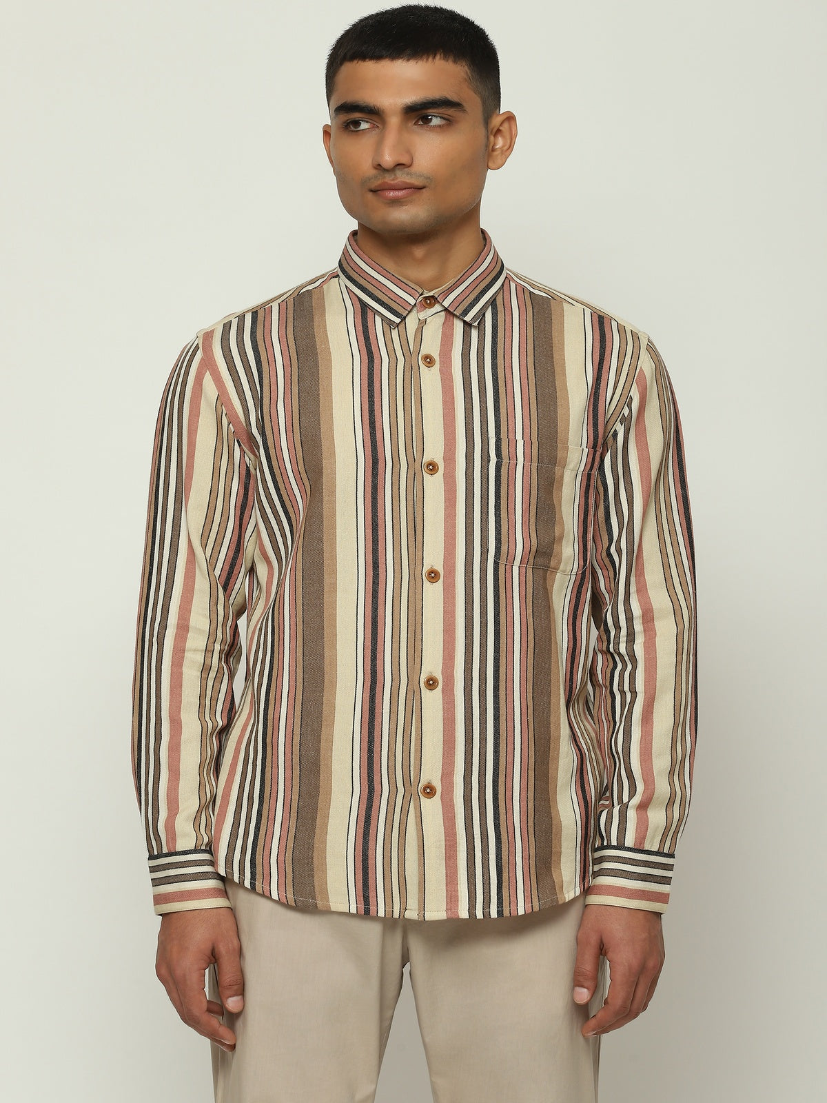 Woven Neutral Stripes Shirt