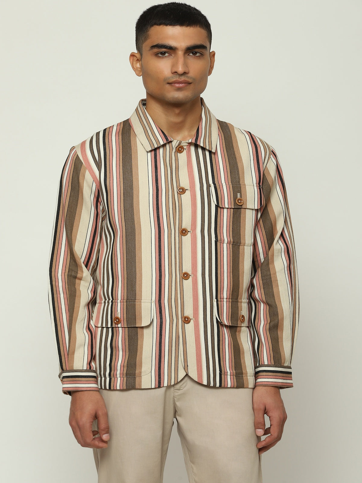 Woven Neutral Stripes Jacket