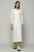 Fern Crewel Embroidered Silk X Cotton Tunic Ivory