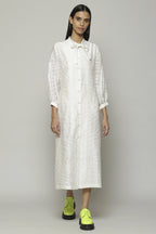 Fern Crewel Embroidered Silk X Cotton Tunic Ivory