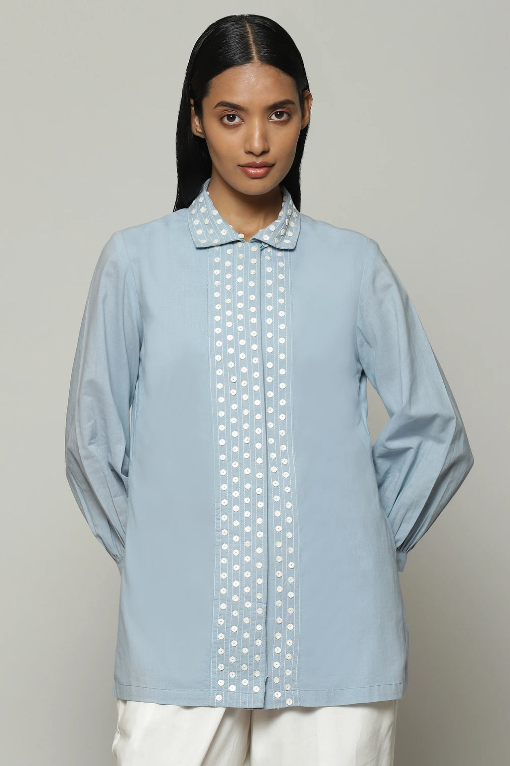 Mother Of Pearl Embroidered Cambric Shirt Carolina
