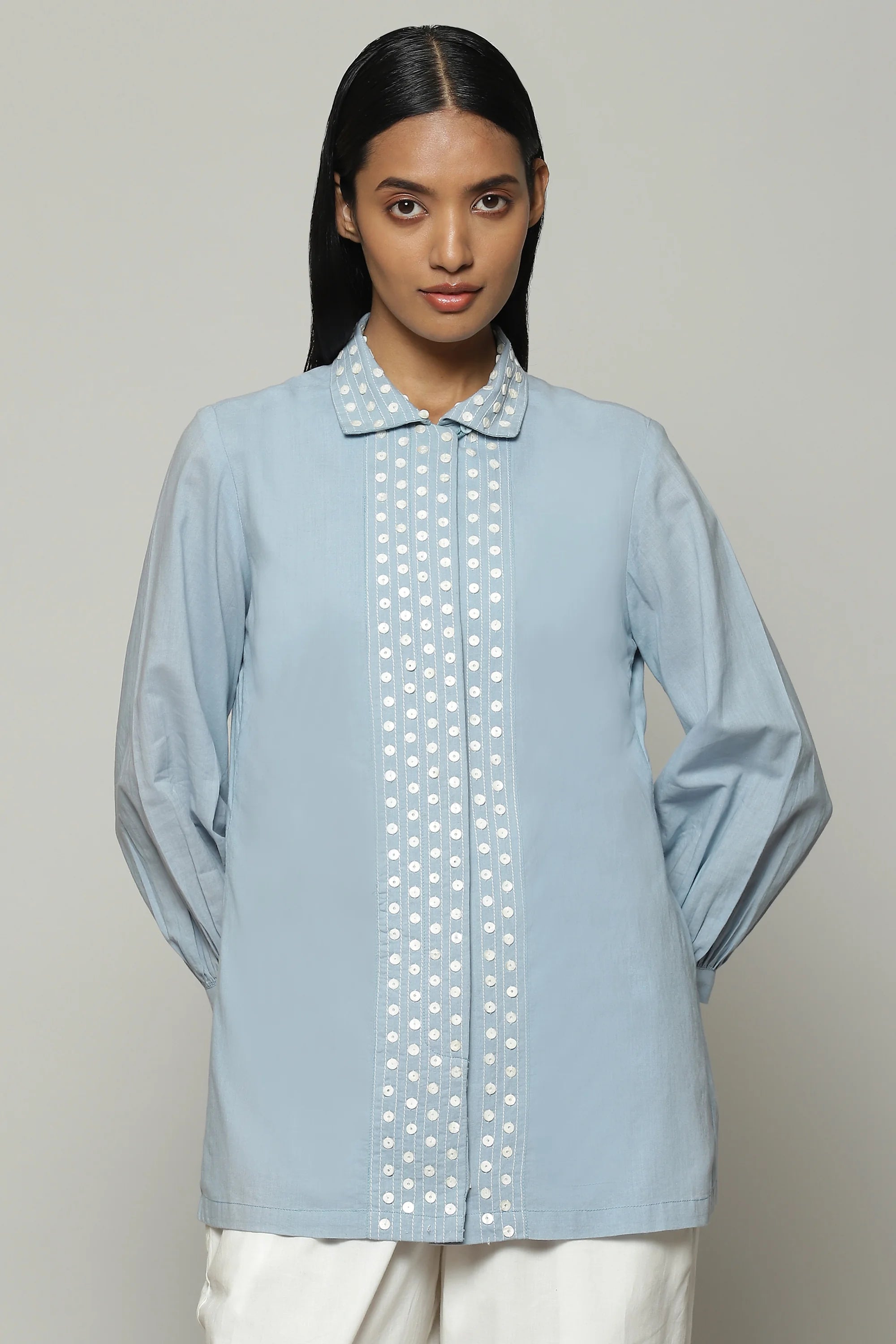 Mother Of Pearl Embroidered Cambric Shirt Carolina