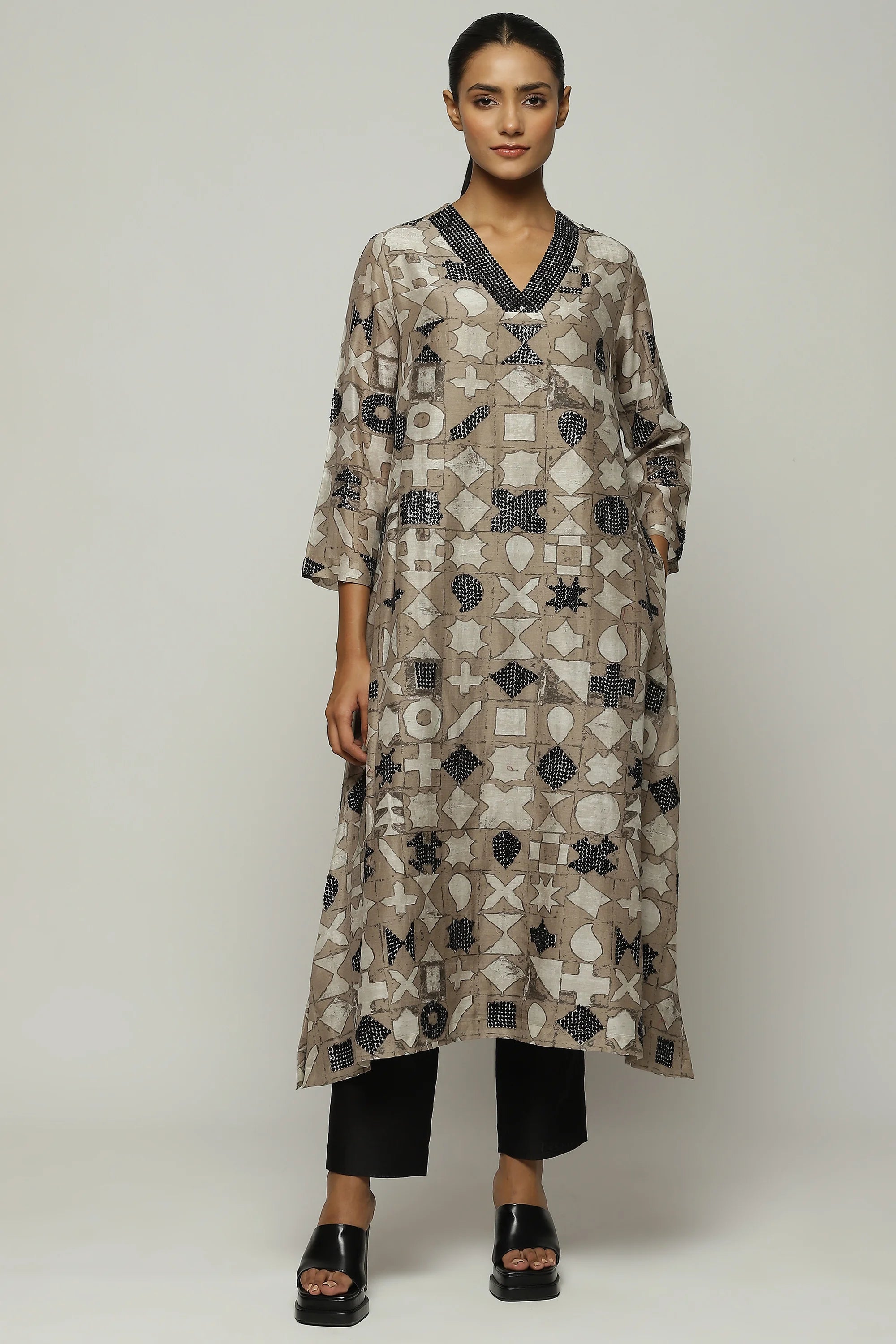 Symbol Print  & Sequins Dress