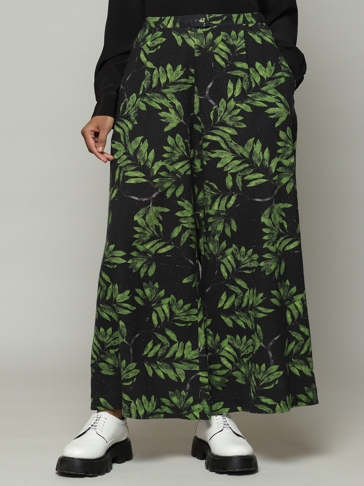 Leaf Print Handspun Handwoven Cotton Pallazo Pant