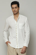 Block Printed Handspun Handwoven Shirt Parchment