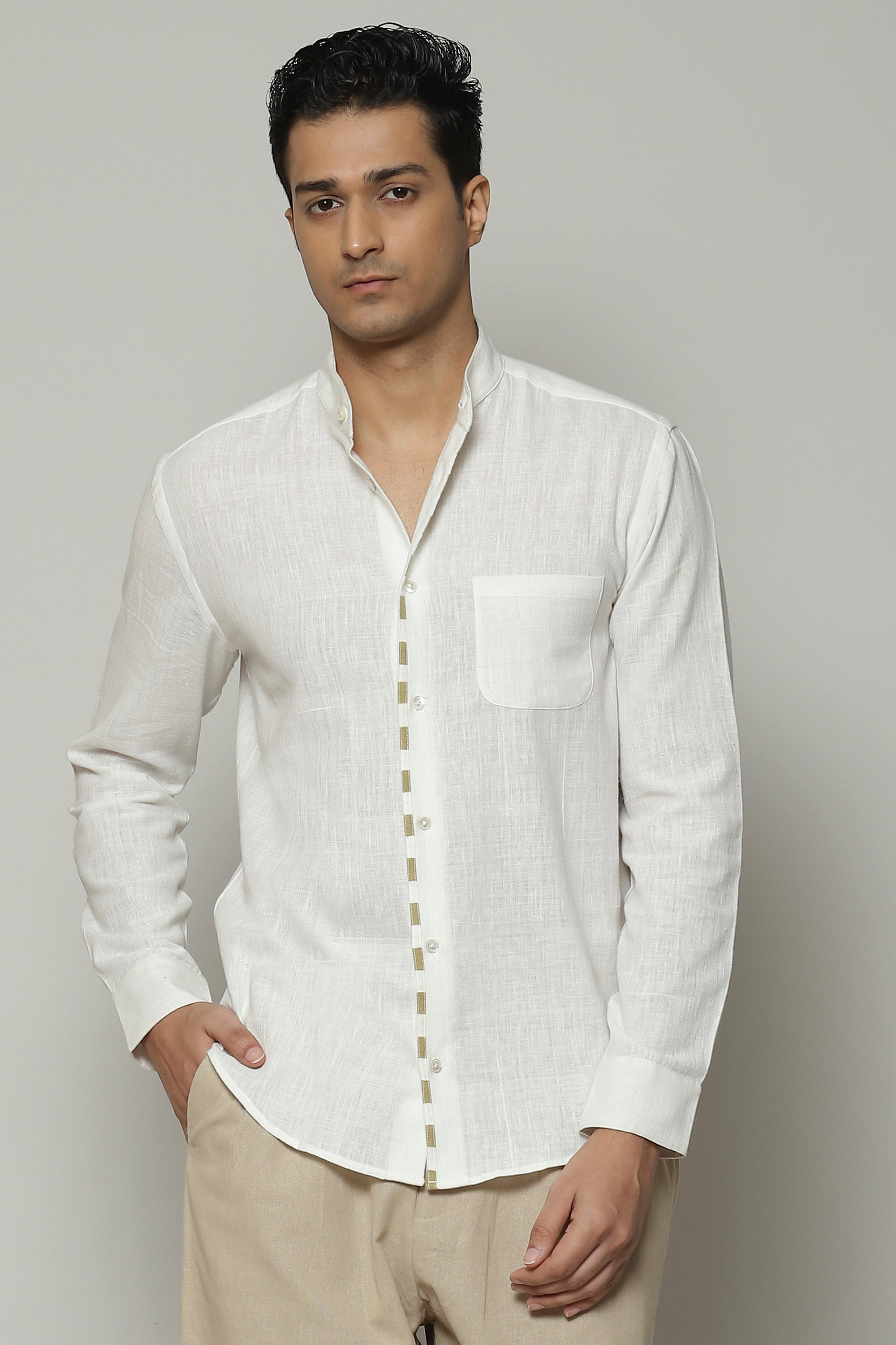 Block Printed Handspun Handwoven Shirt Parchment