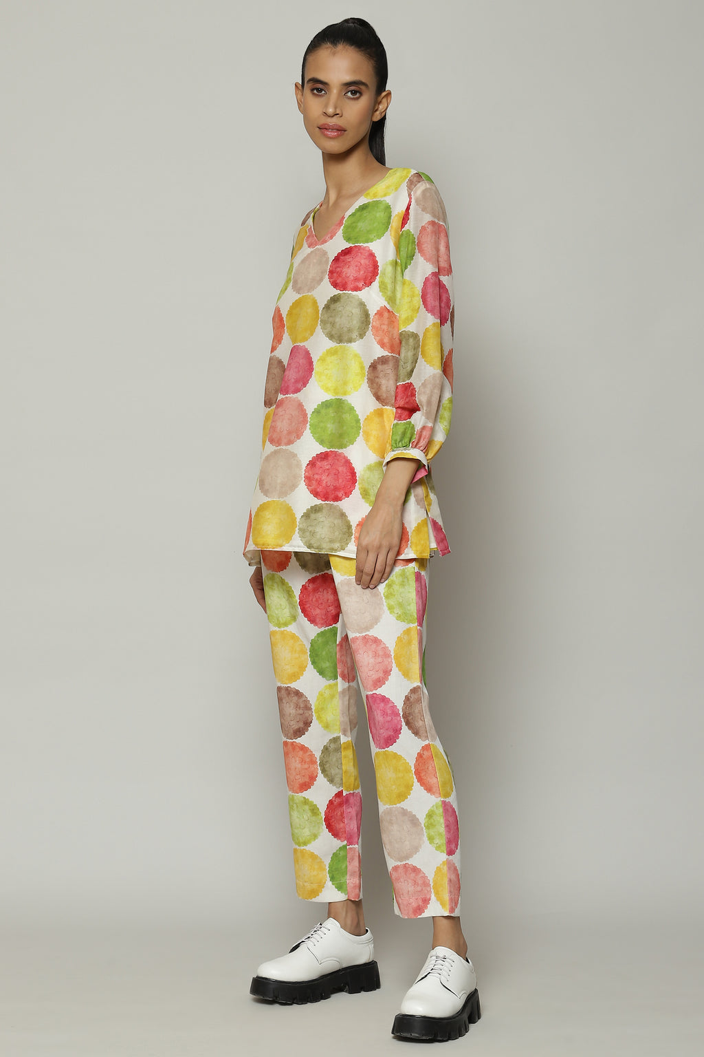 Chrysantheum Print Silk Cotton Dress Multicolour