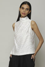 Fern Crewel Embroidered Silk X Cotton Top Ivory