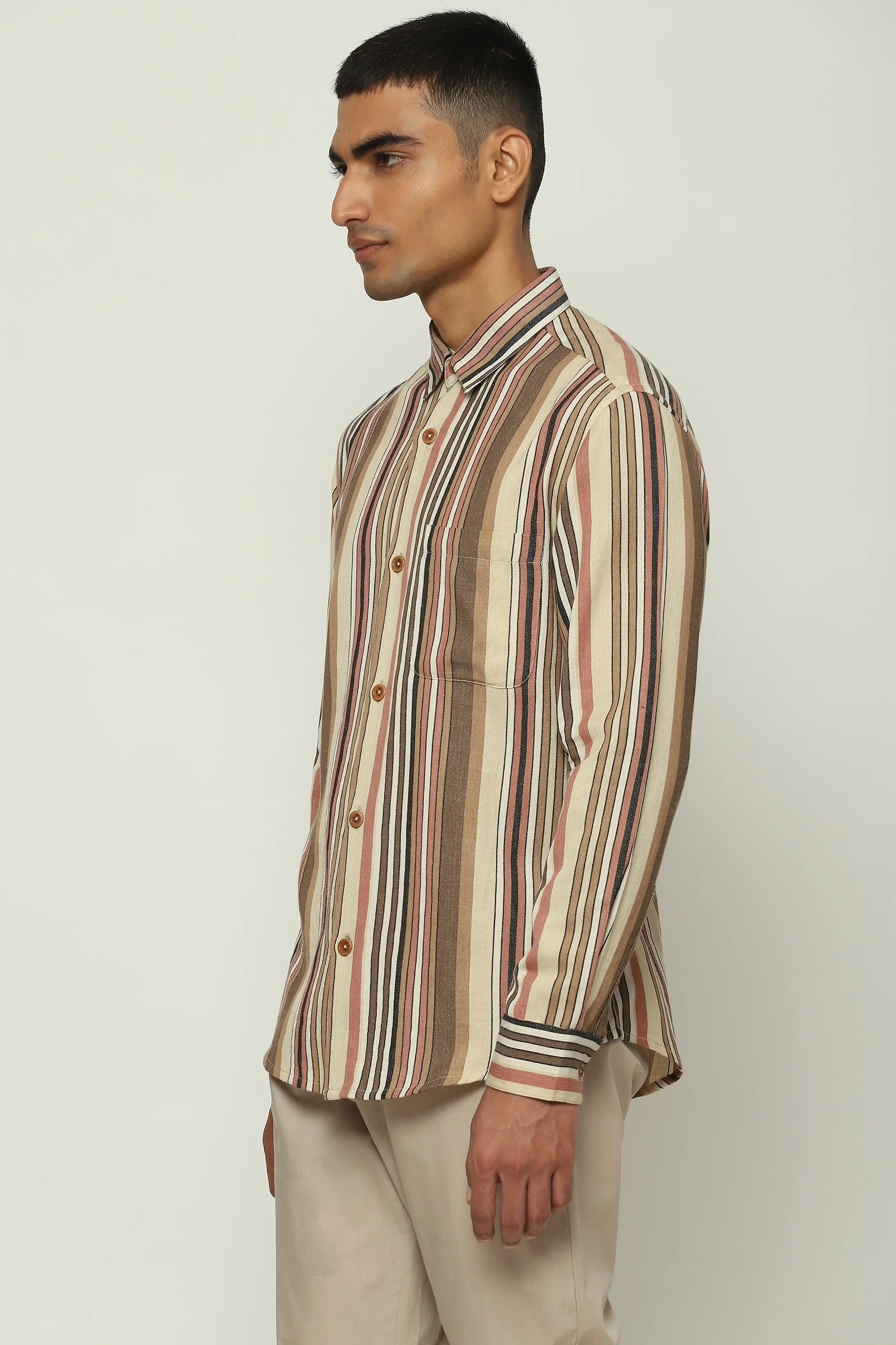 Woven Neutral Stripes Shirt