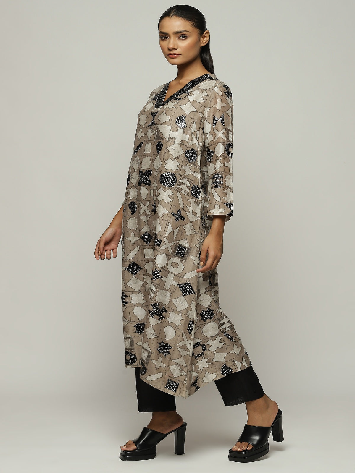 Symbol Print  & Sequins Dress
