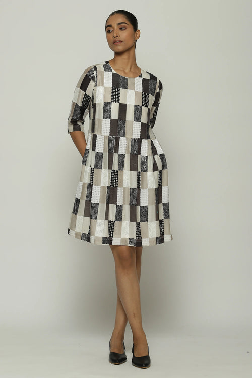 Print & Sequins Blocks (B/W) Dress