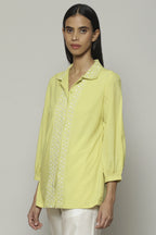 Mother Of Pearl Embroidered Cambric Shirt Lime