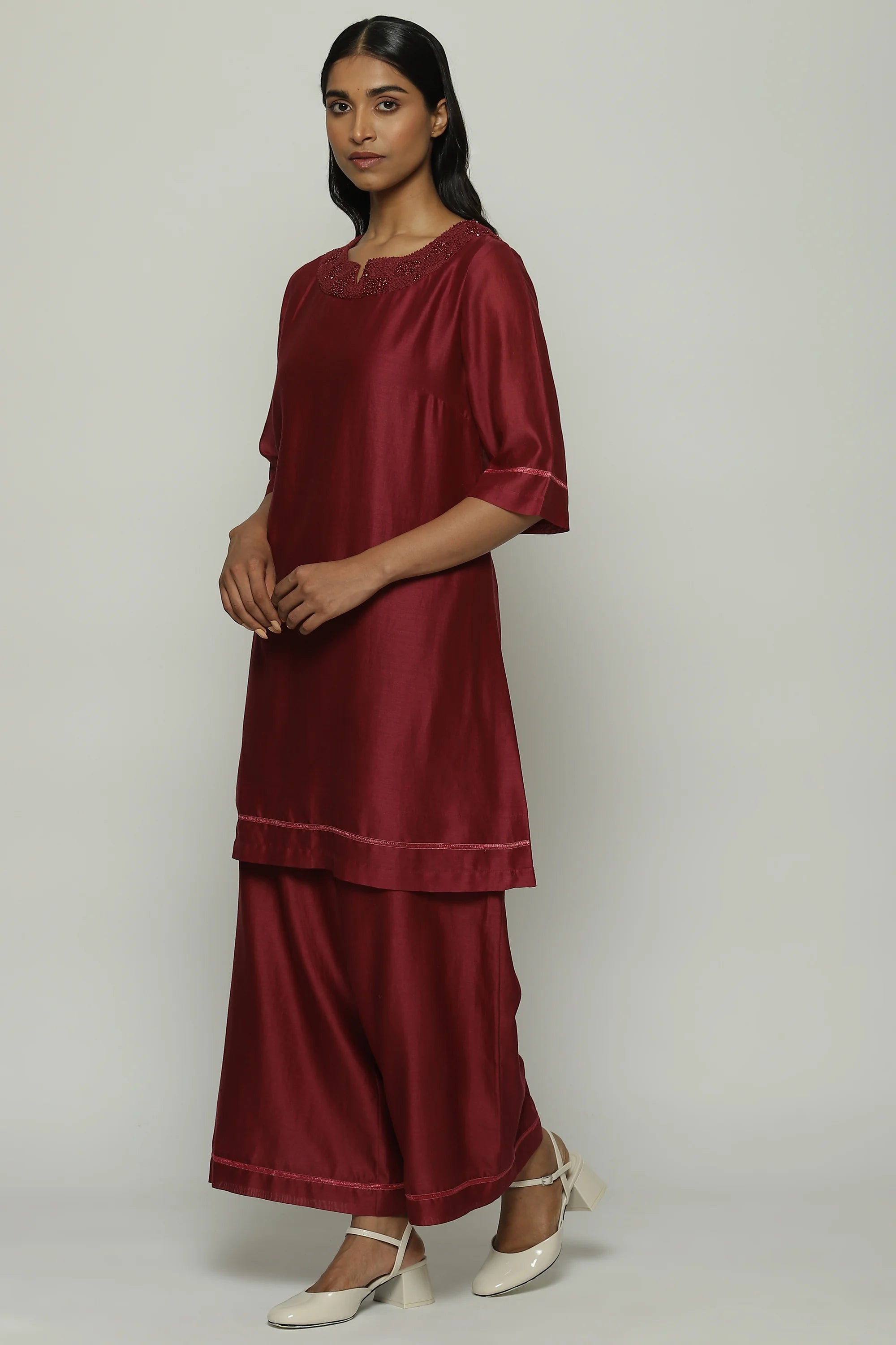 French Knot Neck Kurta