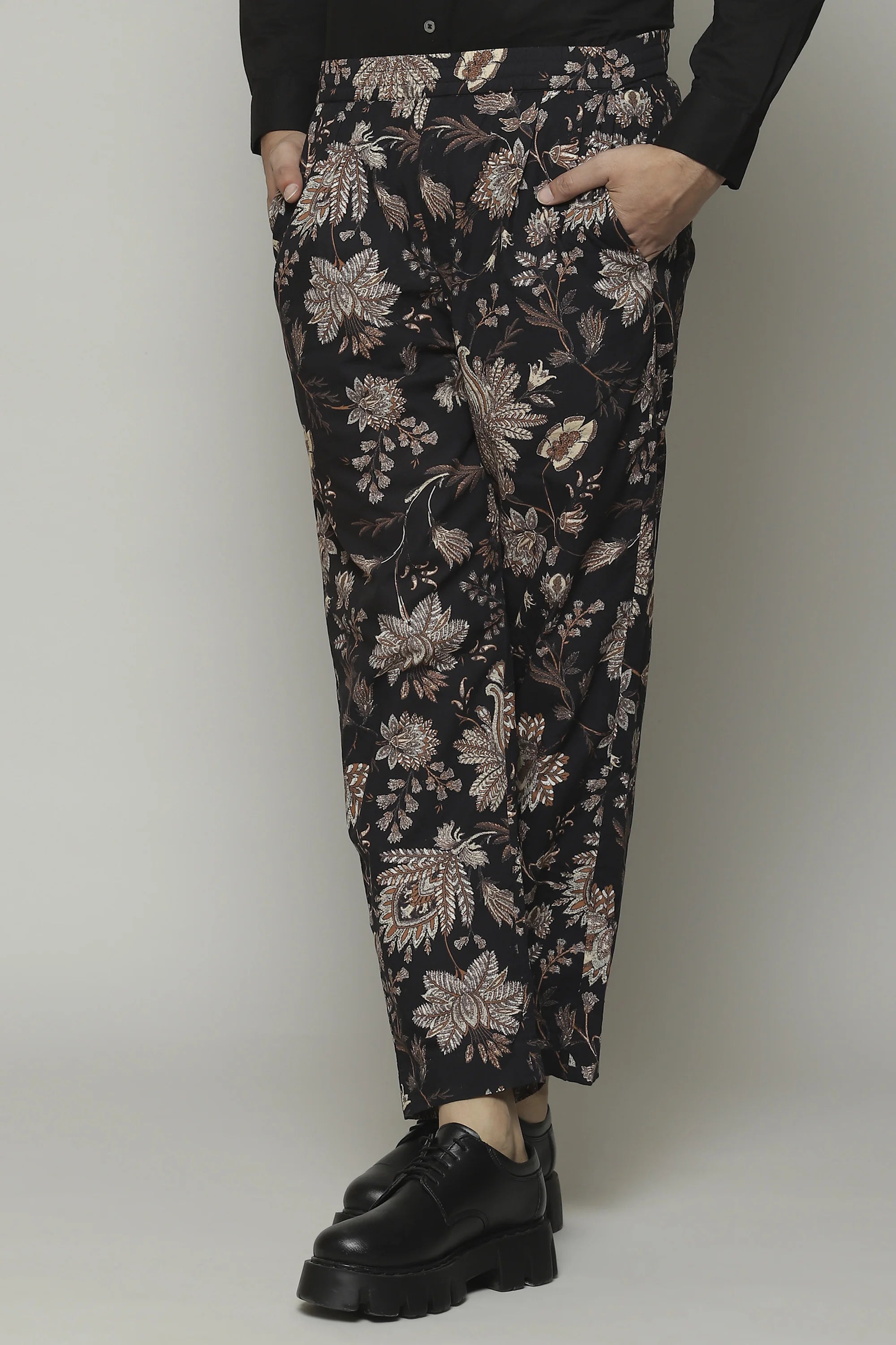 Chintz Print Cottonpoplin Trouser Black