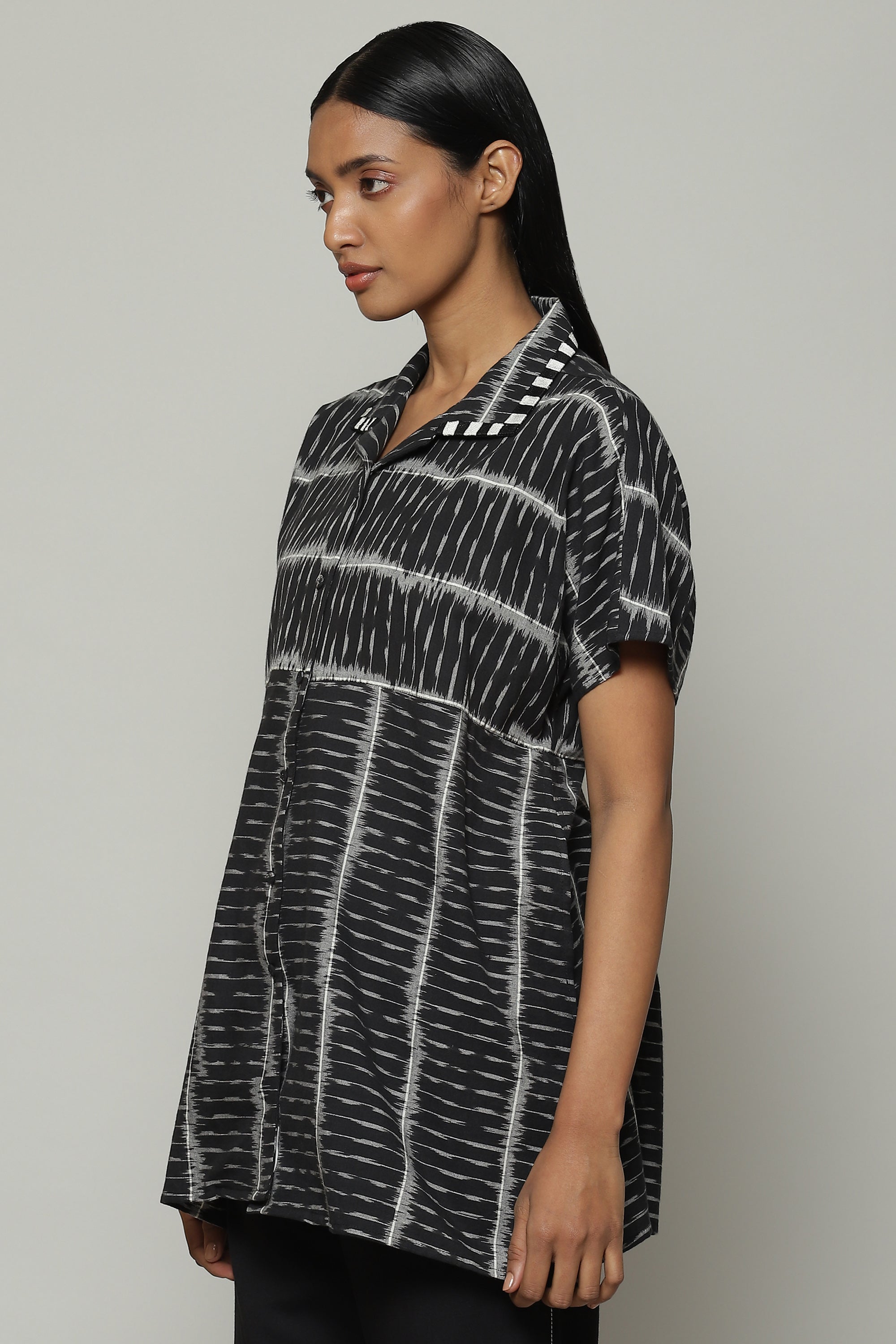 Single Ikat Cotton Shirt Black