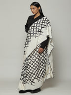 Lattice Printed Hand Woven Cotton Saree Black