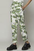 Leaf Print Handspun Handwoven Cotton Pant Ivory