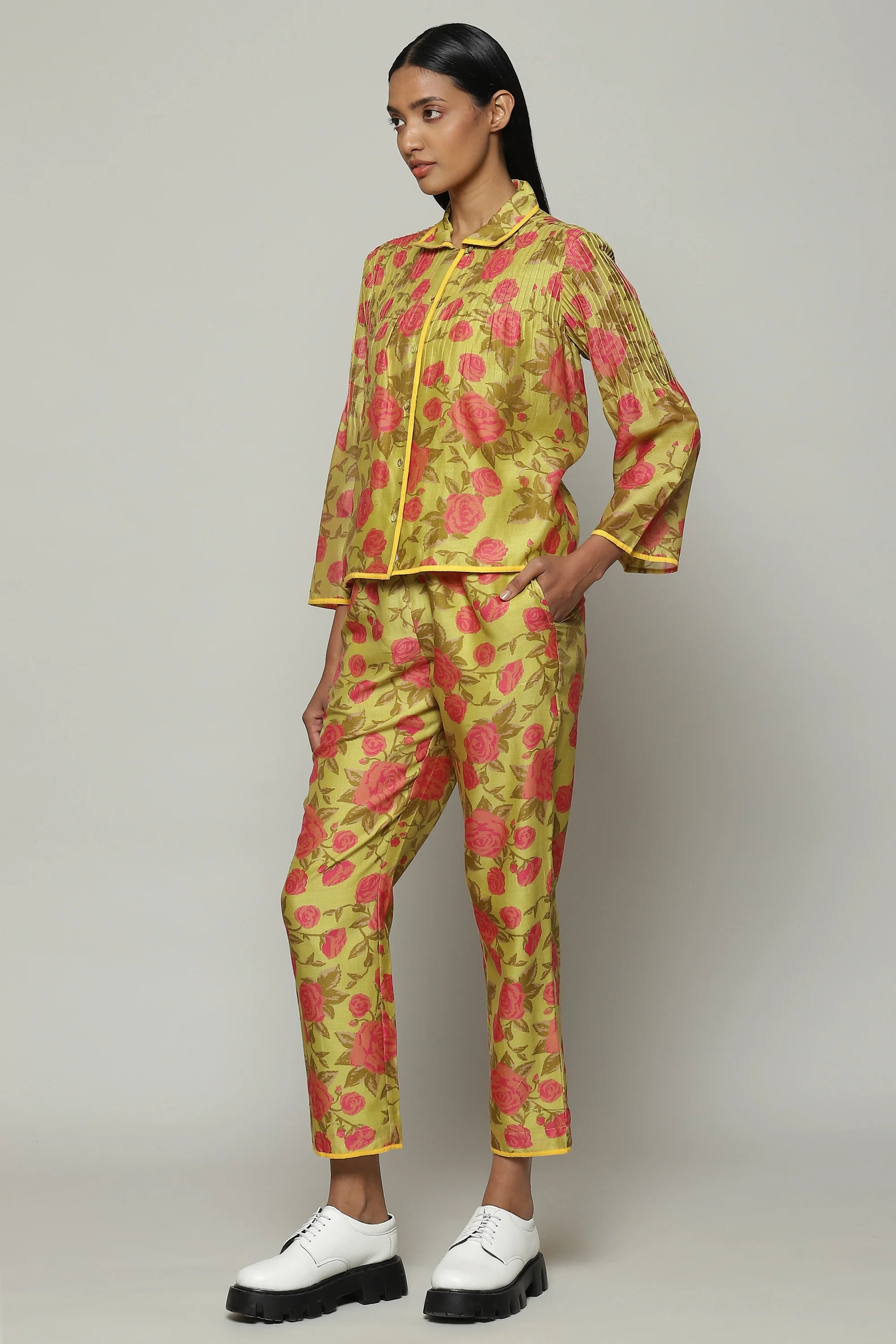 Kenzo Print Silk X Cotton Shirt Lime-Pink