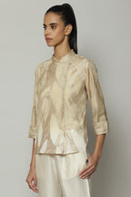 Ombre Crewel Embroidered Voile Shirt Parchment