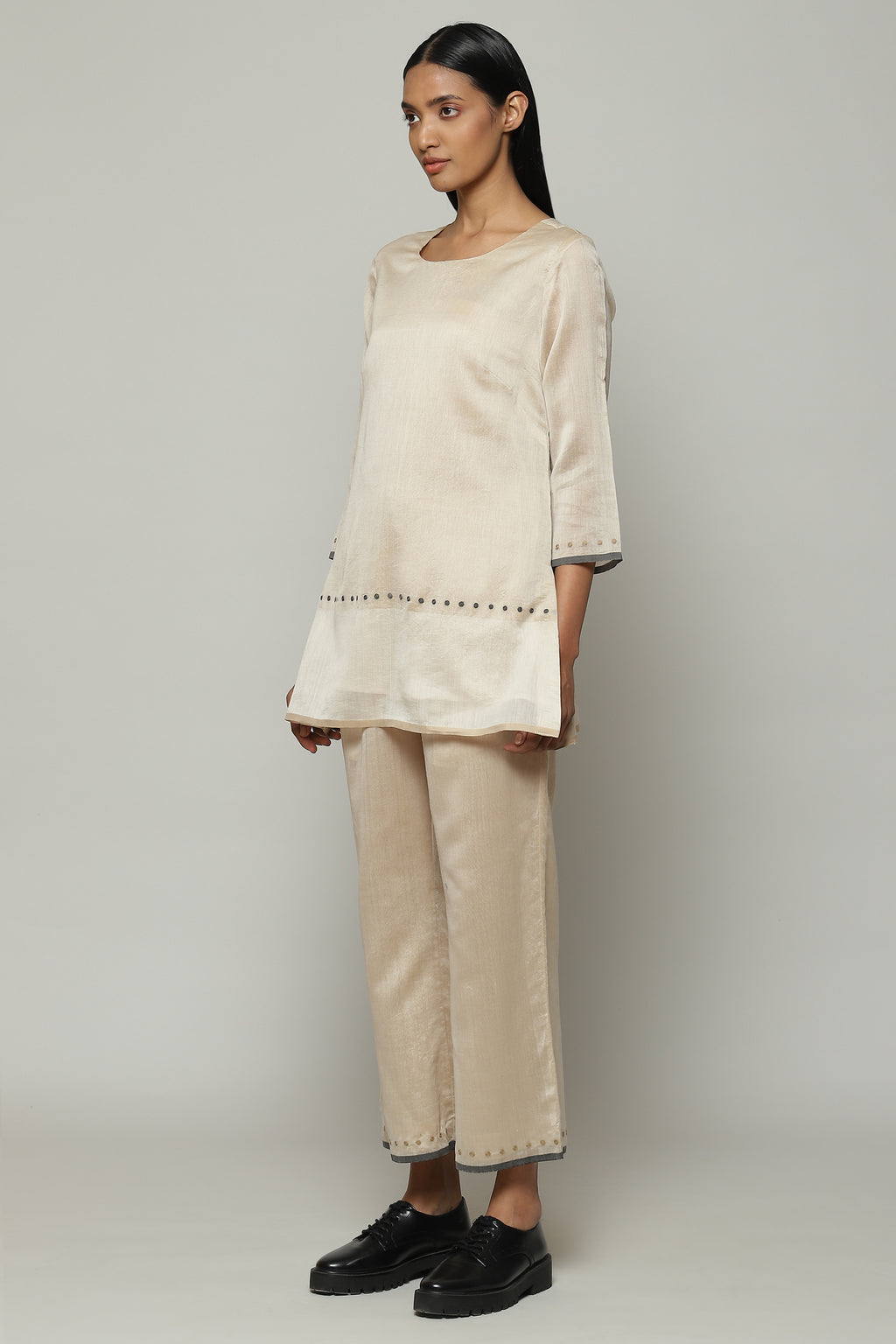Maheshwar Border Silk X Cotton Tunic Parchment