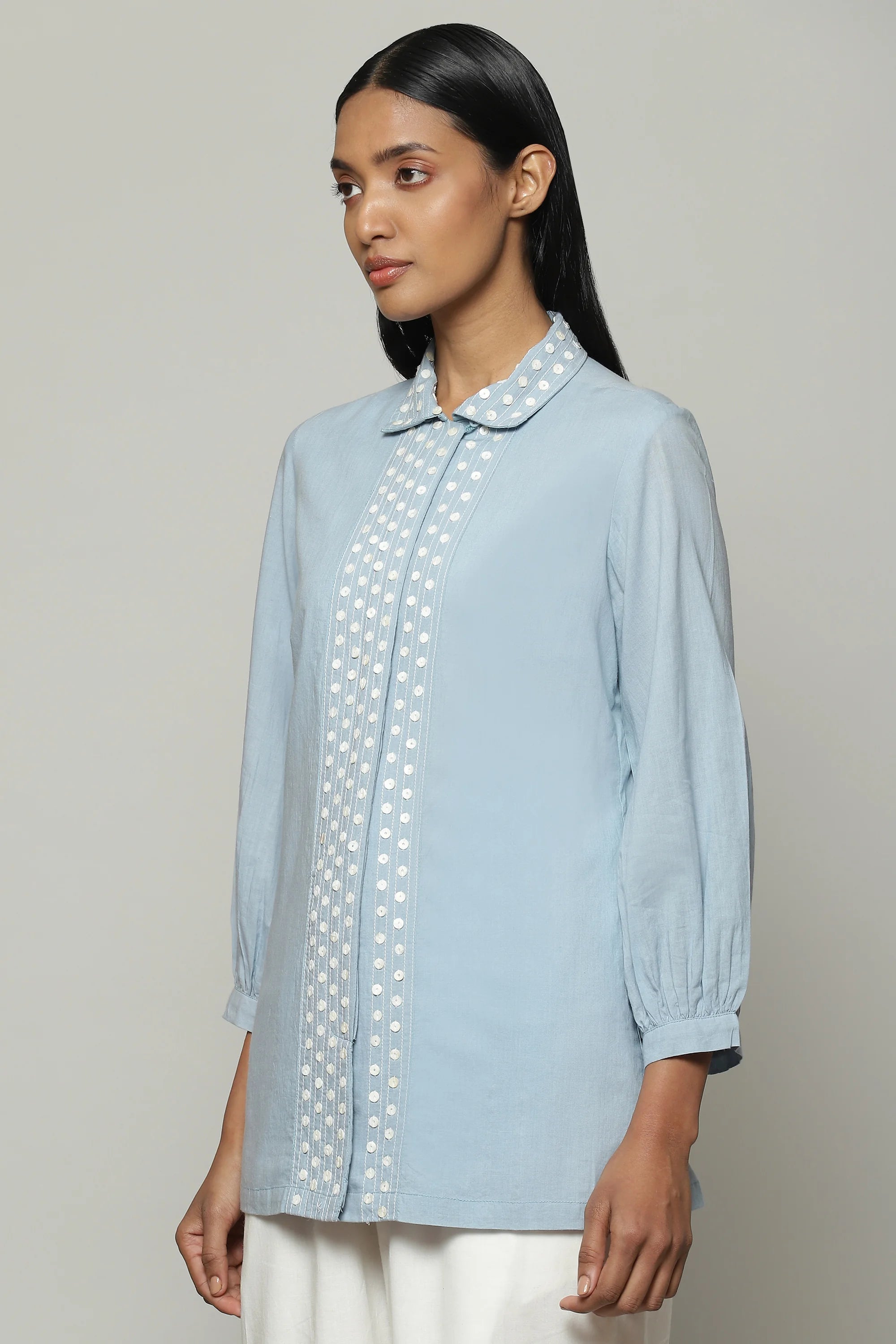 Mother Of Pearl Embroidered Cambric Shirt Carolina