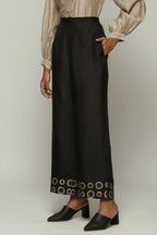 Circle Print &  Beads - Sequins Straight Pant