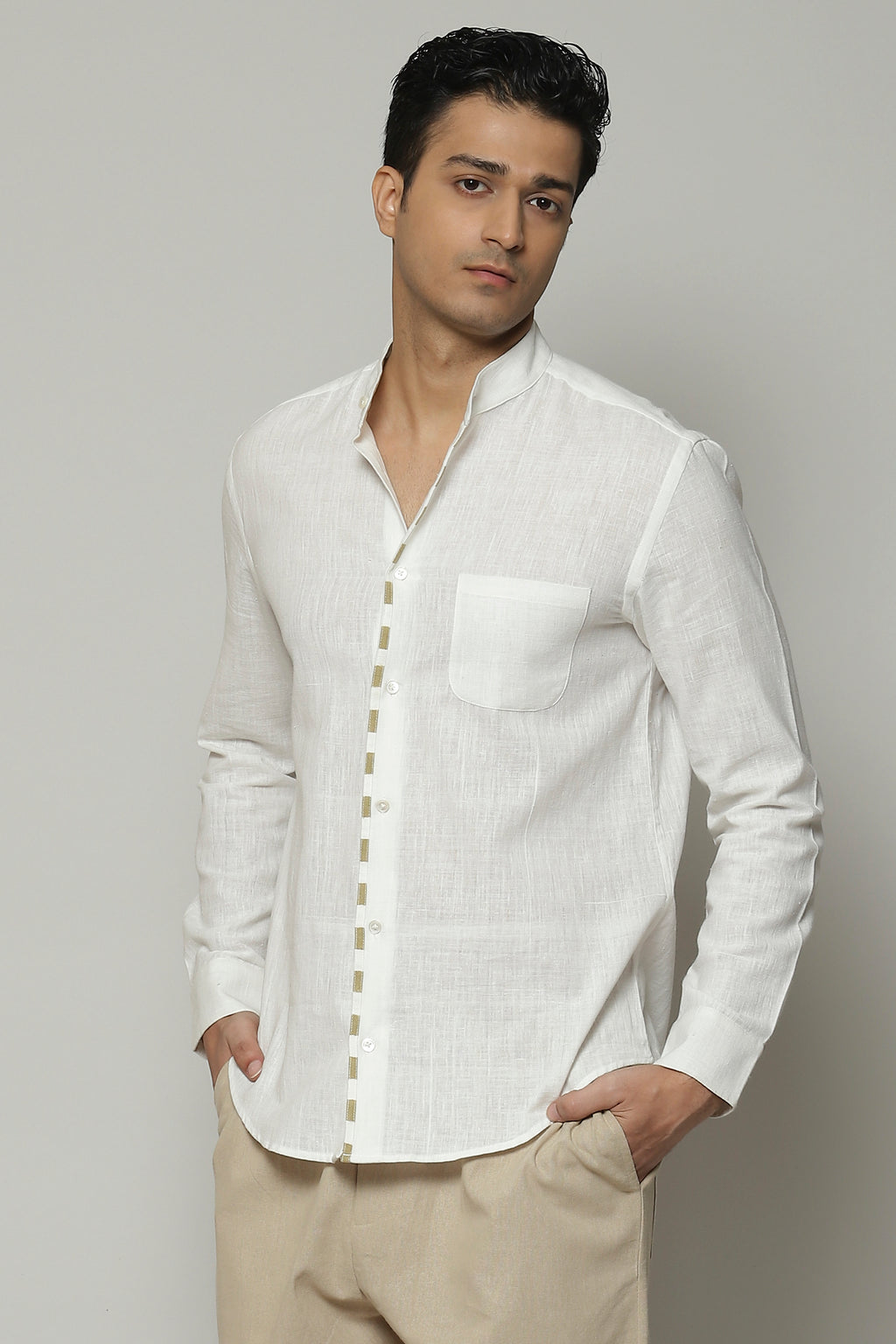 Block Printed Handspun Handwoven Shirt Parchment