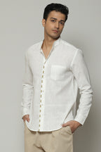 Block Printed Handspun Handwoven Shirt Parchment
