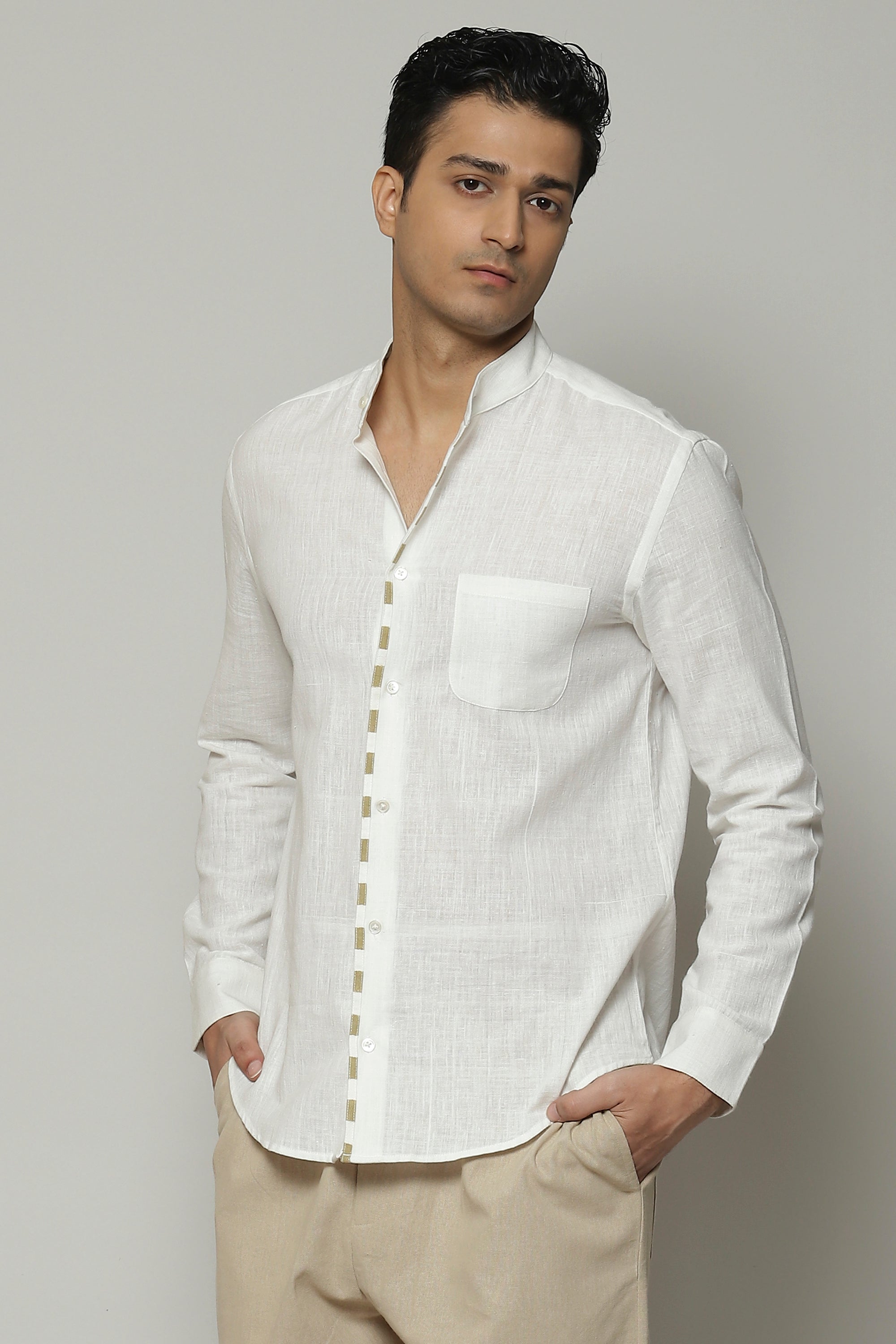 Block Printed Handspun Handwoven Shirt Parchment