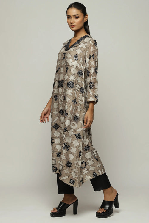 Symbol Print  & Sequins Dress