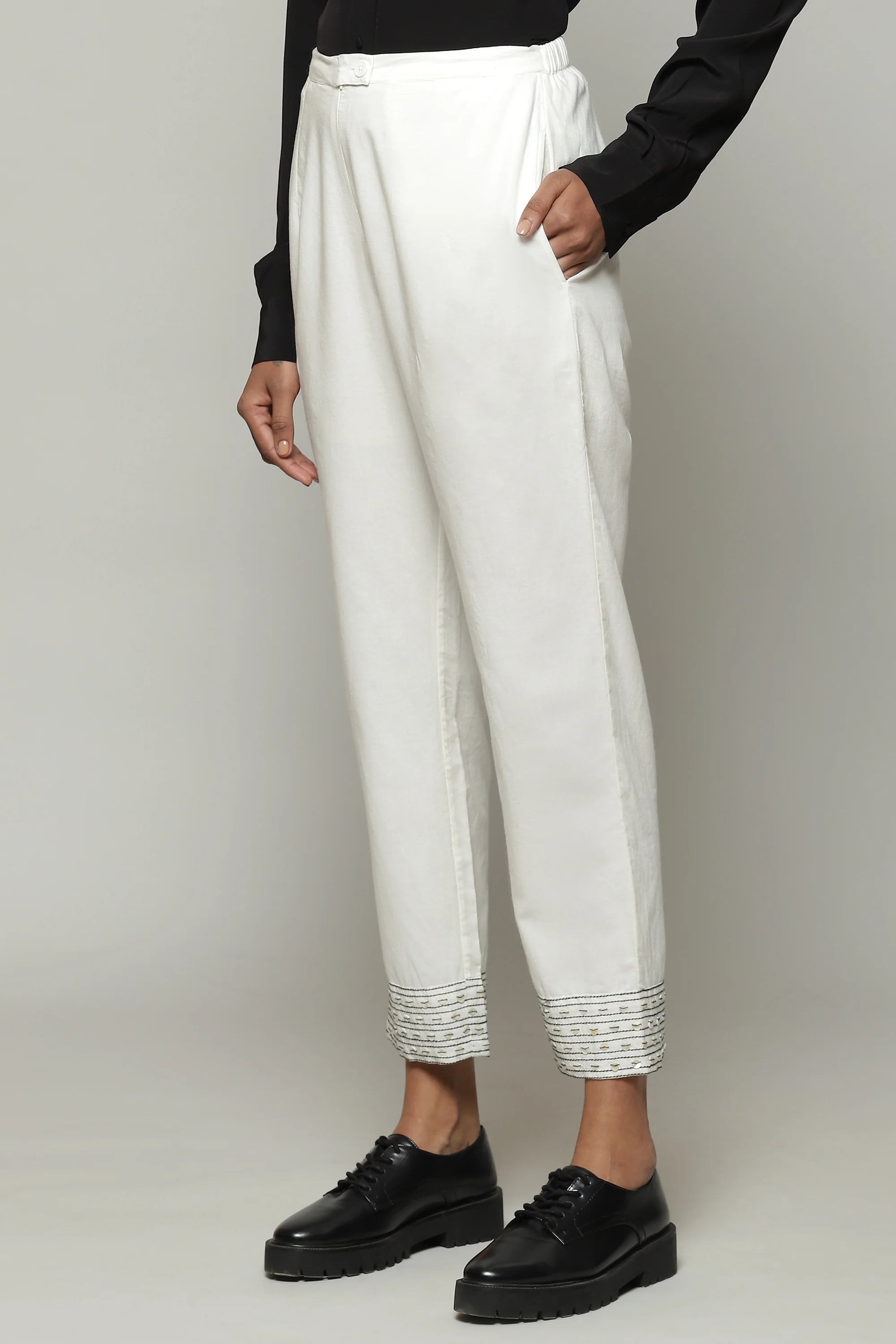 Mother Of Pearl Embroidered Cambric Pant Ivory
