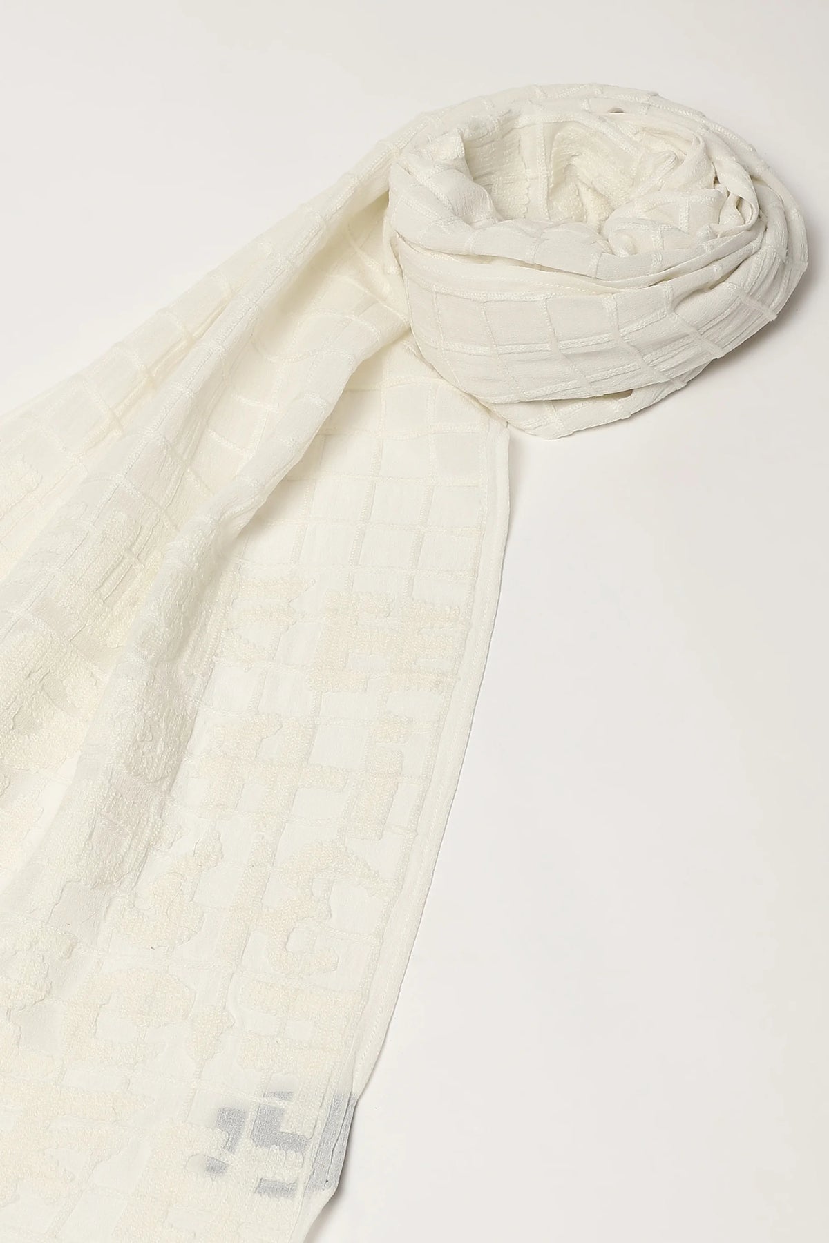 Tonal Crewel Embroidered Alphabets Scarf