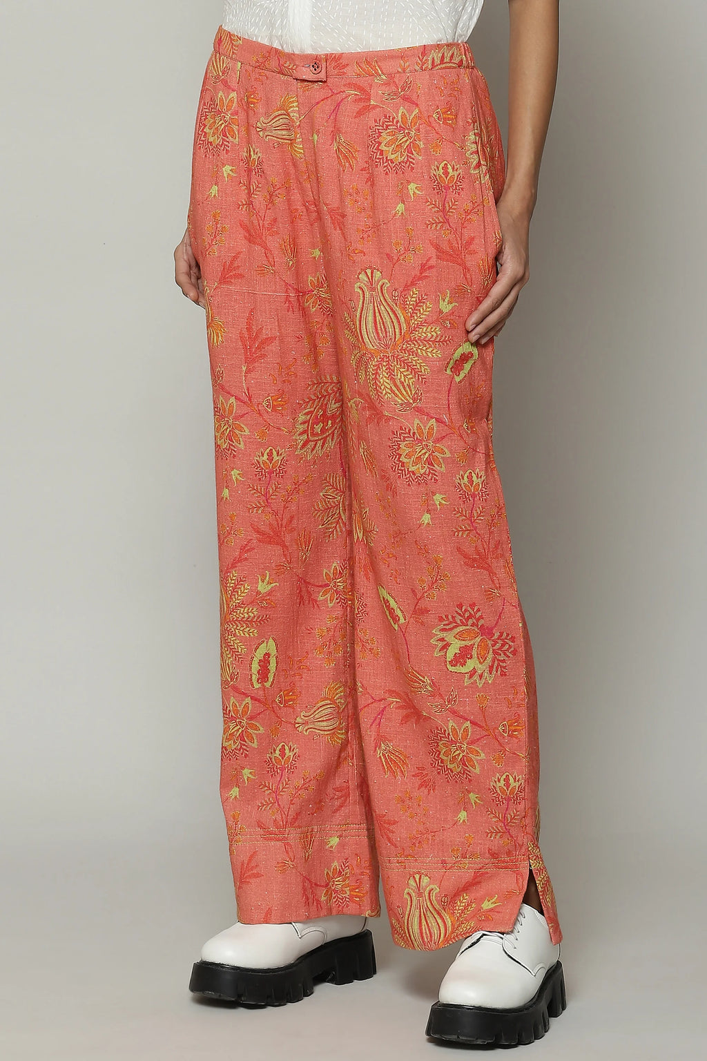 Chintz Print Handspun Handwoven Cotton Pant Pink