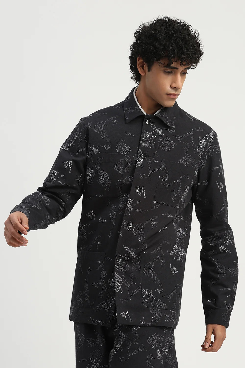 News Print Shirt Jacket