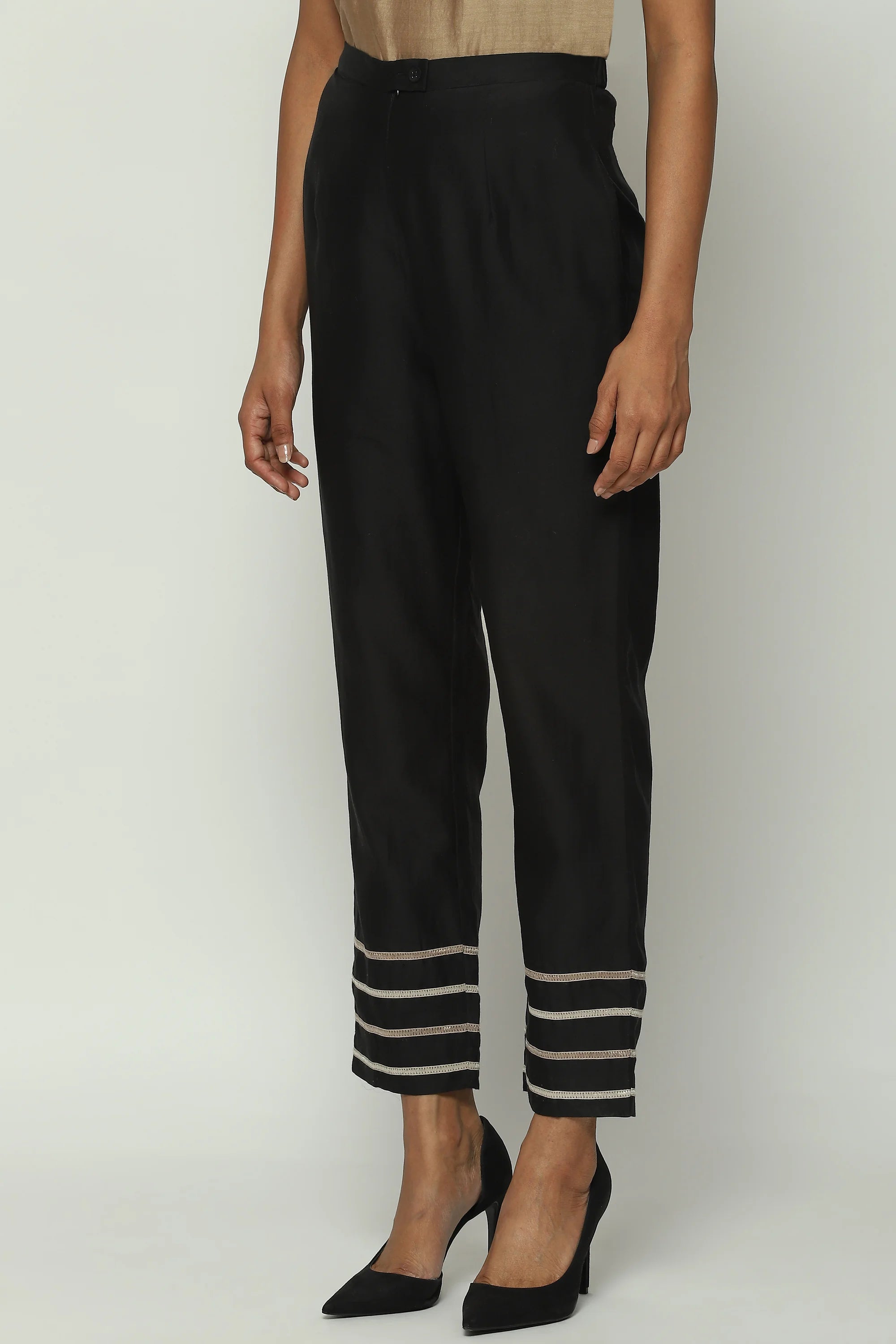Tonal Lace Trim Trouser