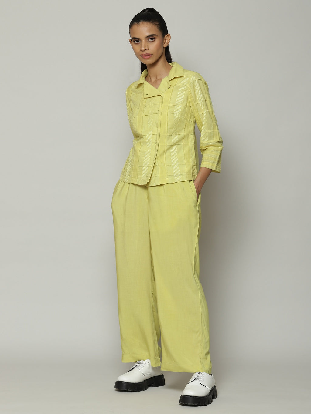 Patchwork Embroidered Cambric Shirt Lime