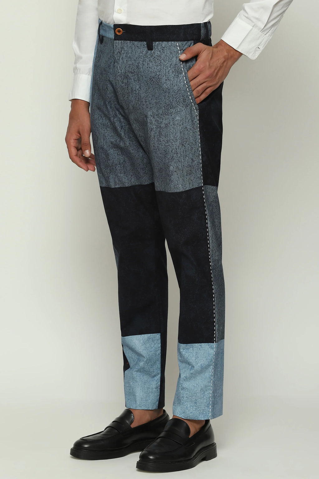 Denim Printed Patchwork Trouser