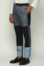 Denim Printed Patchwork Trouser
