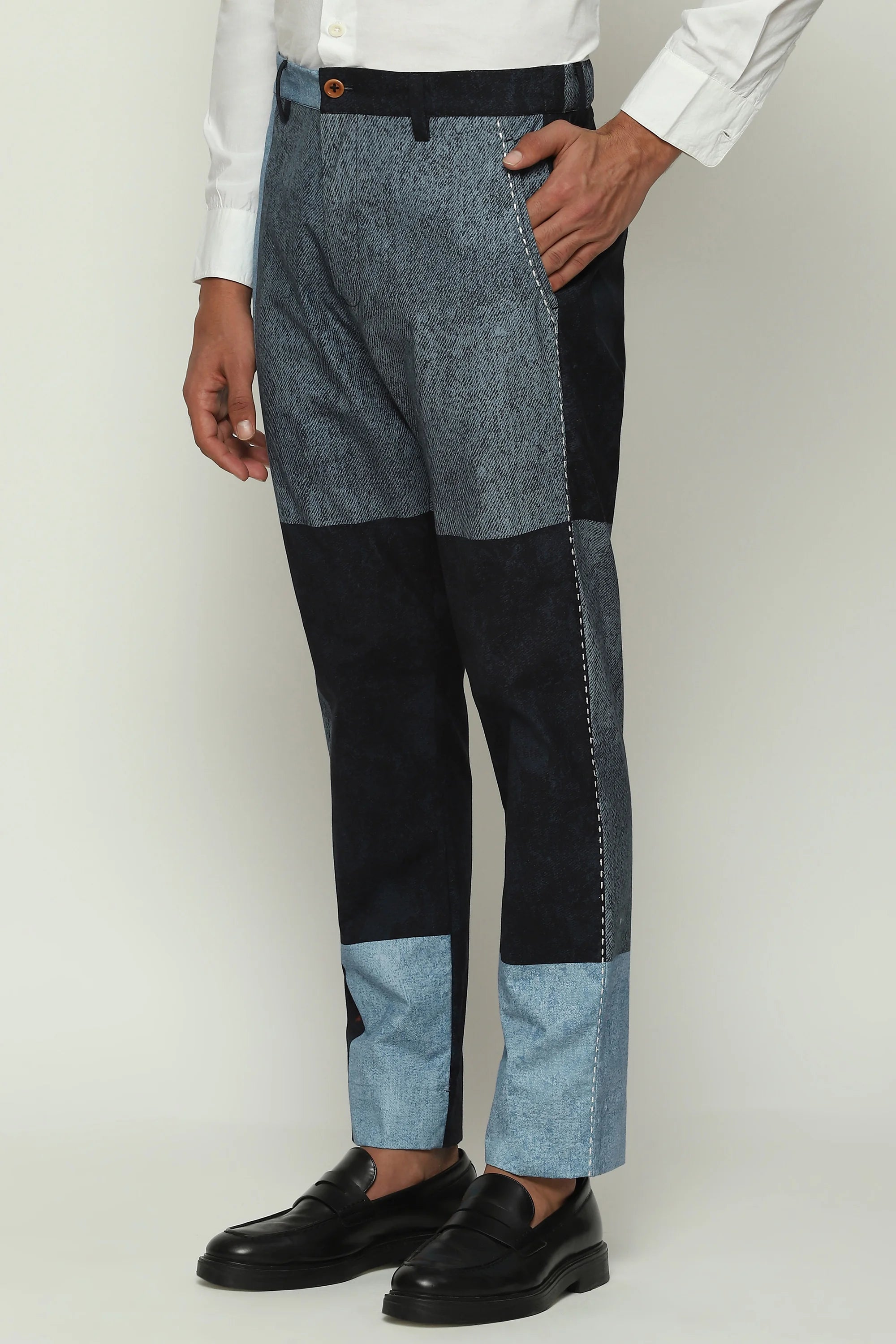 Denim Printed Patchwork Trouser