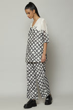 Lattice Printed Luxe Voile Tunic Ivory Black
